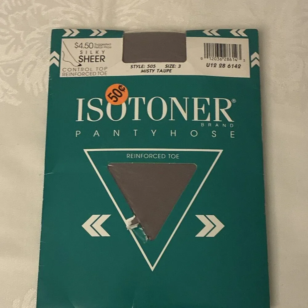 Vintage Isotoner Sheer Control Top Pantyhose Misty Taupe Size 3 Reinforced Toe